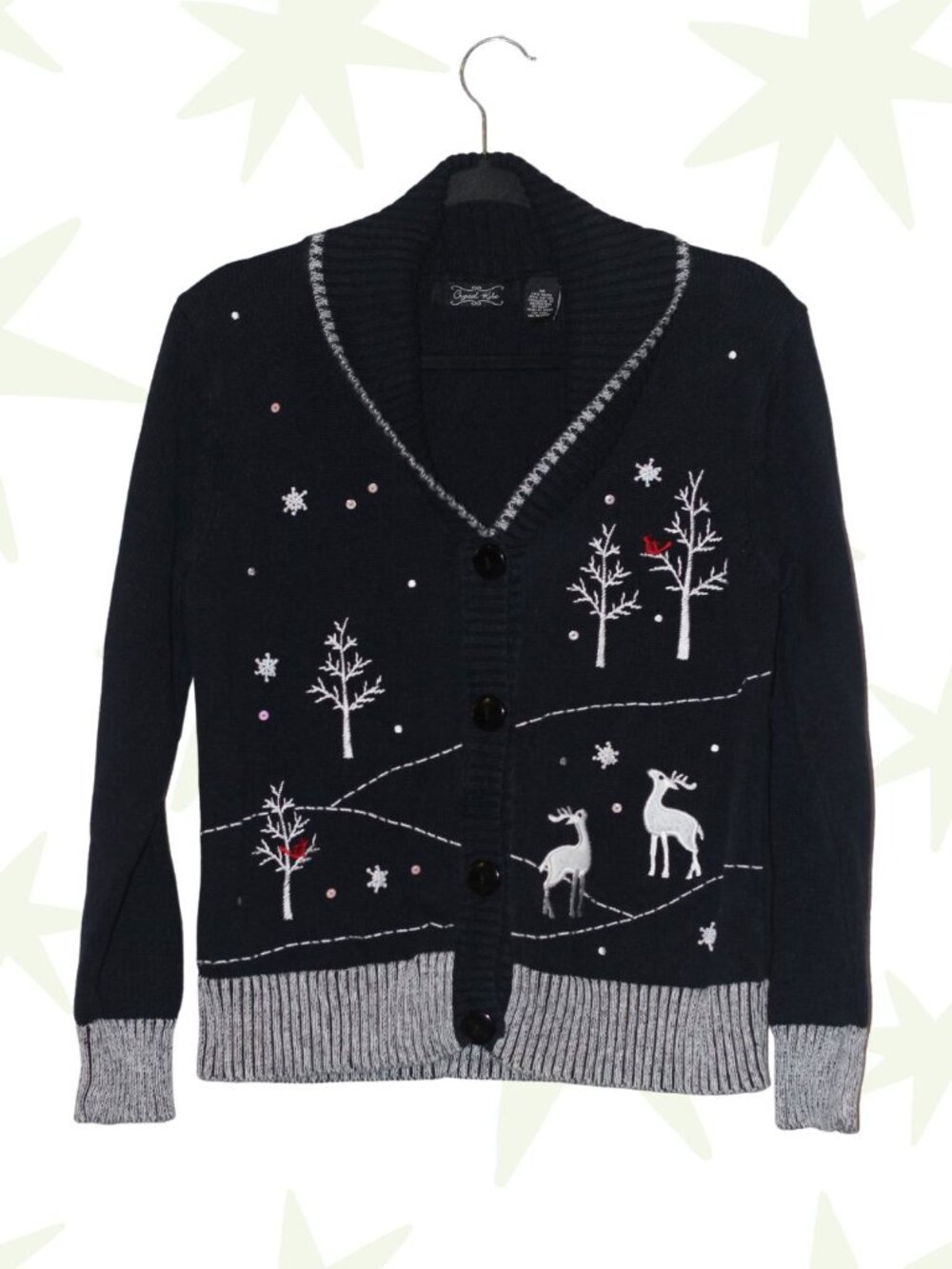 VTG Crystal Kobe cotton/ramie embroidered holiday cardigan M